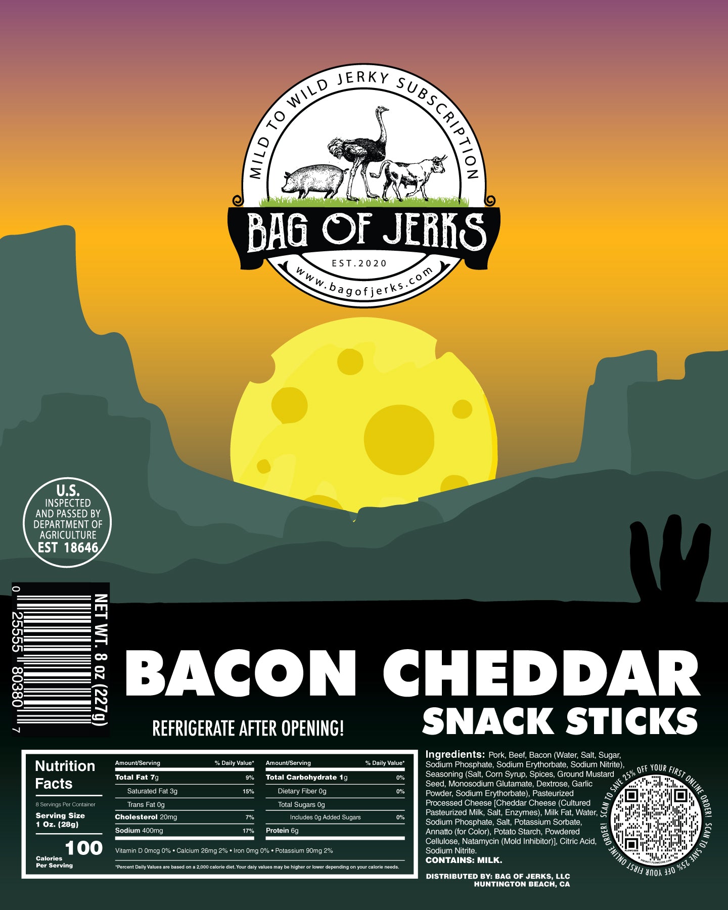 Bacon Cheddar Snack Sticks-Bag of Jerks