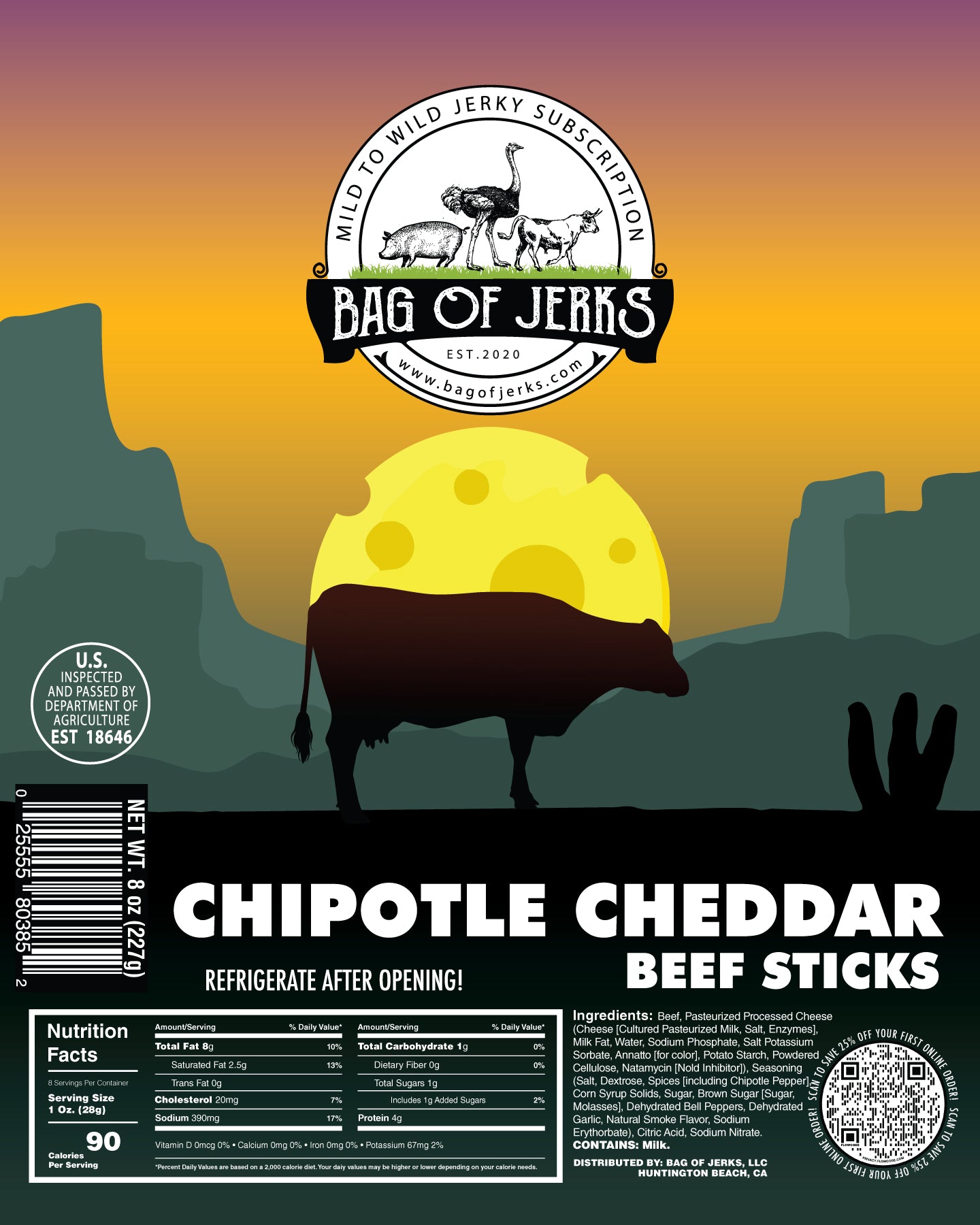 Chipotle Cheddar Beef Sticks-Bag of Jerks